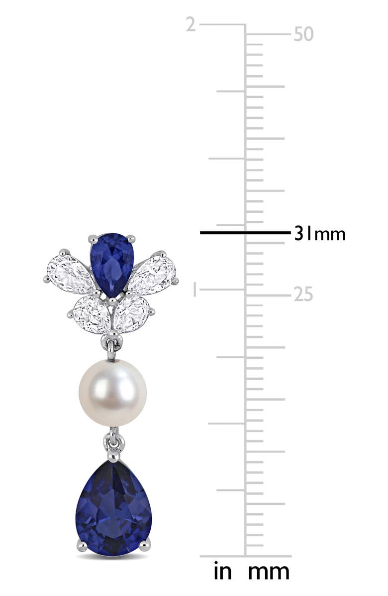 DELMAR Lab Grown Blue & White Sapphire & Cultured Pearl Drop Earrings, Alternate, color, Blue