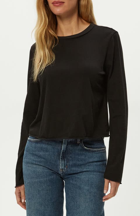 Aiko Rolled Edge Long Sleeve Cotton T-Shirt