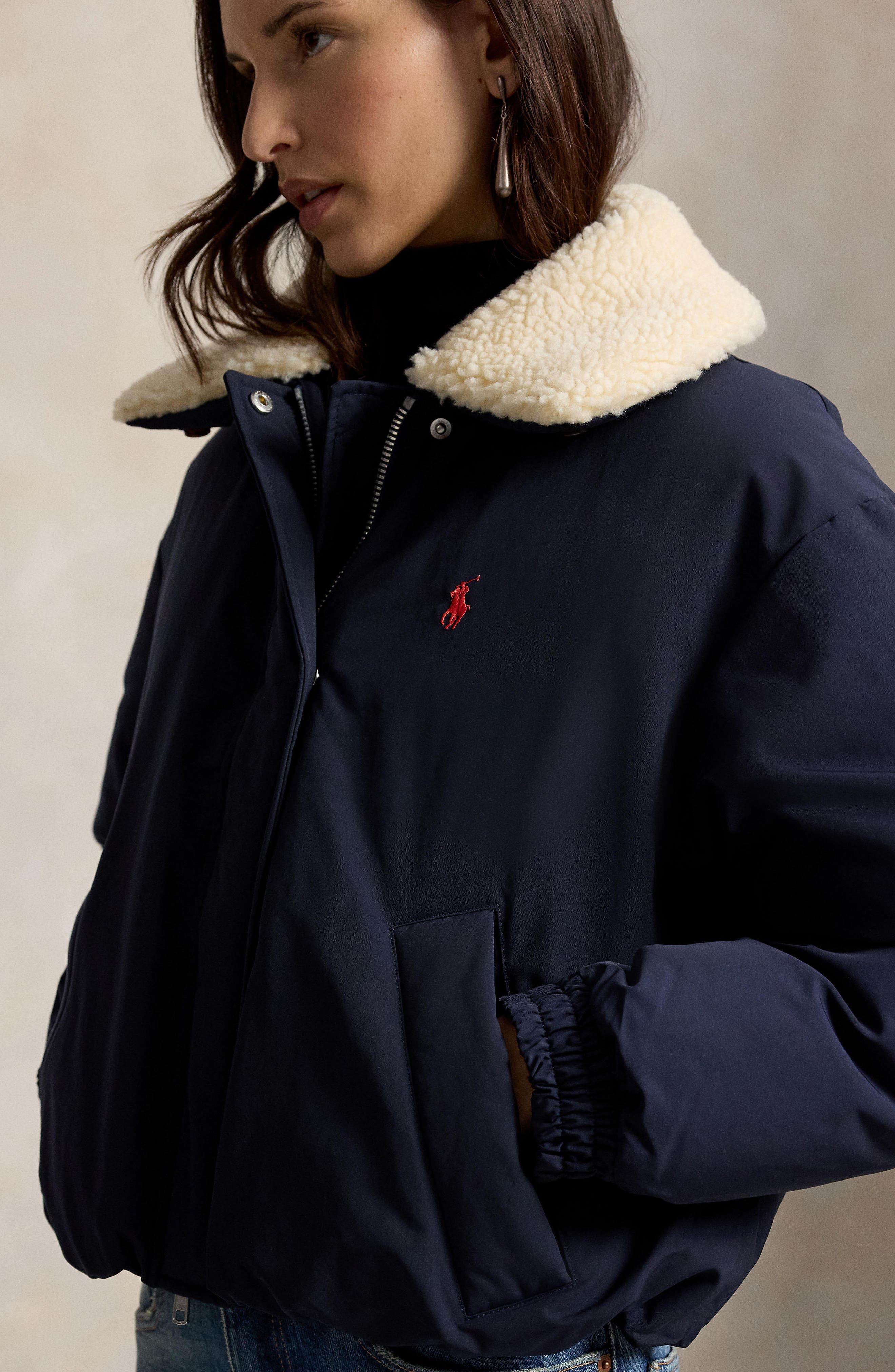 Polo Ralph Lauren Matte Down Jacket with Faux Shearling Collar