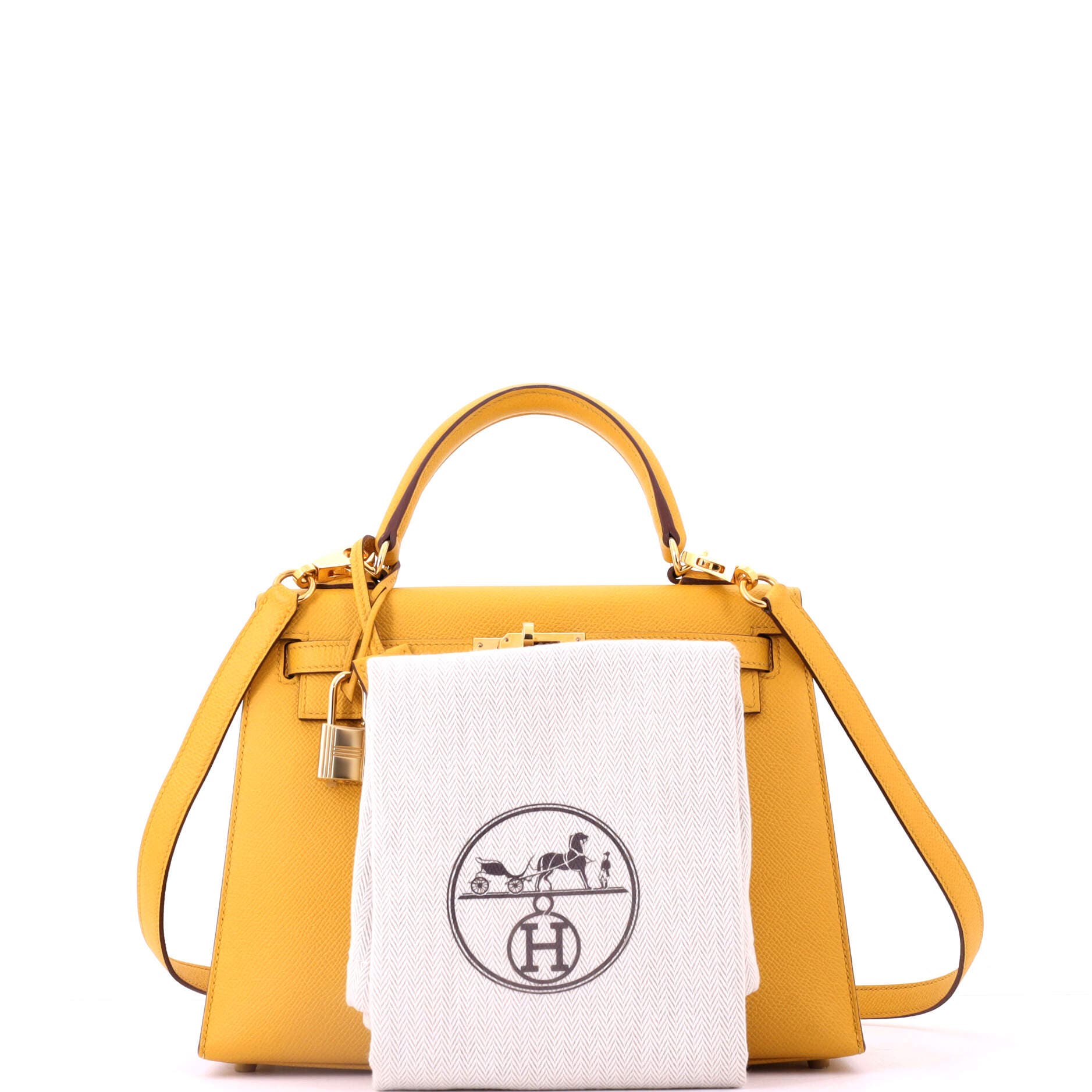 Pre-Owned Hermes Kelly Handbag Yellow Epsom with Gold Hardware 25, Alternate, color, Jaune Ambre