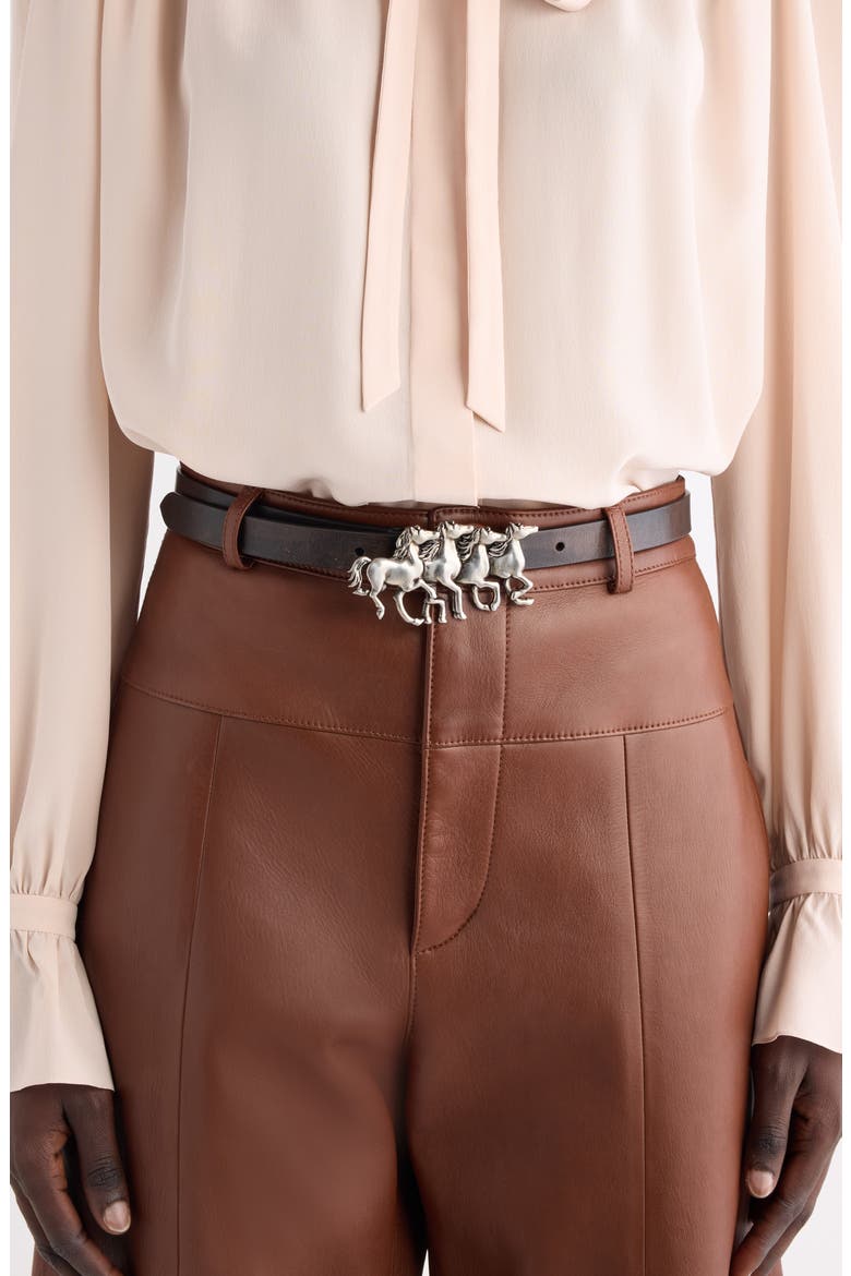 Running Horses Leather Belt, Alternate, color, BLACK AND PALLADIUM