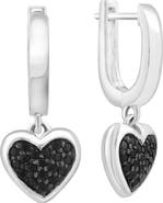 EFFY Sterling Silver Pavé Black Spinel Heart Drop Huggie Hoop Earrings