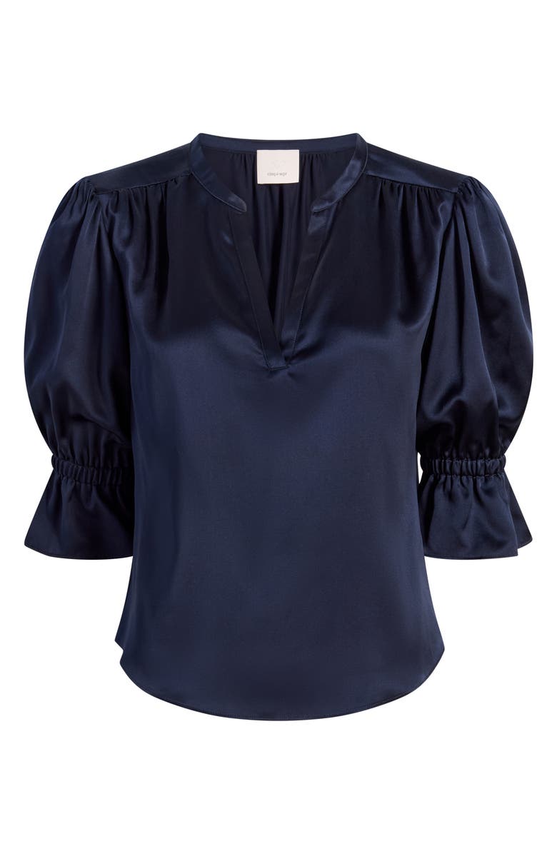 Cinq à Sept Fiona Split Neck Silk Top, Alternate, color, Navy