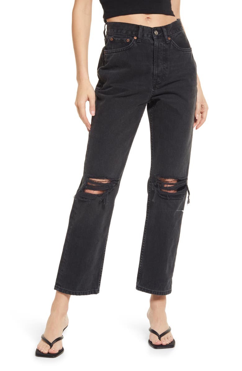 Topshop Ripped Straight Leg Dad Jeans, Main, color, 