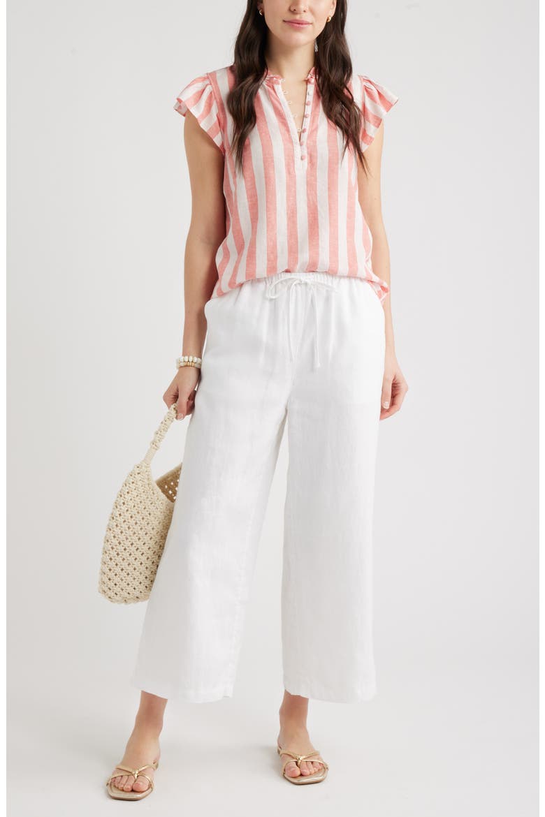 Flutter Sleeve Popover Top, Alternate, color, PINK- CORAL CABANA STRIPE