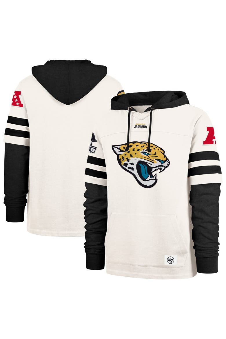 Men's '47  Cream Jacksonville Jaguars Split Zone Cornerback Duo Lacer Hoodie, Main, color, Cream
