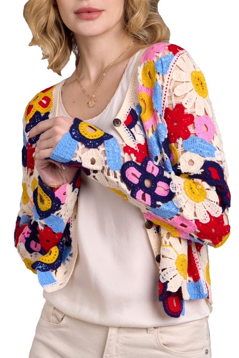 Floral Crochet Cardigan, Alternate, color, WHITE