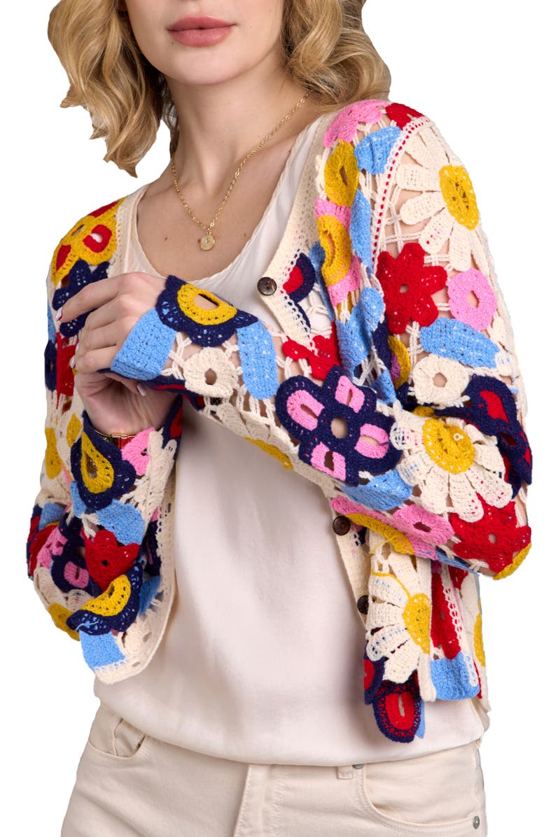 SAACHI Floral Crochet Cardigan, Alternate, color, White
