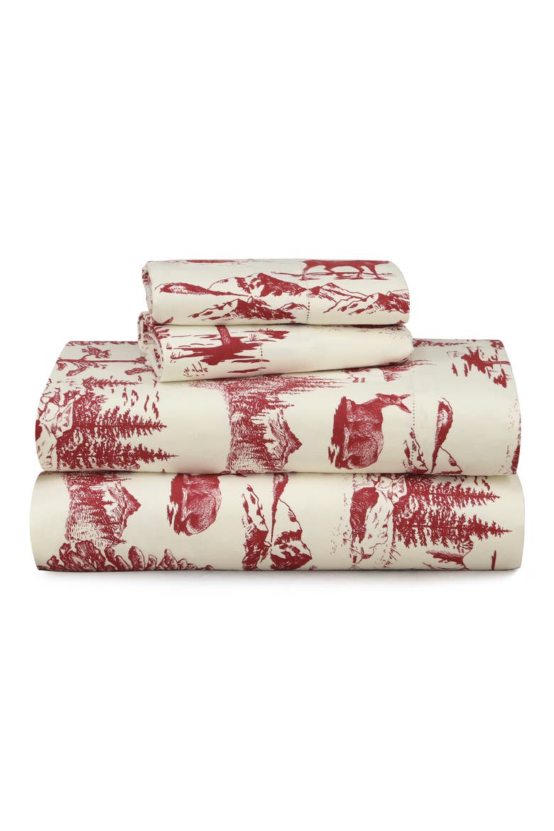 Mountain Toile Heavyweight Cotton Sheet Set, Main, color, DEEP RED