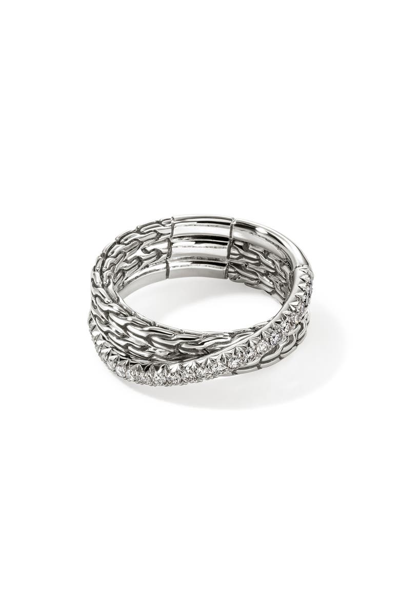 JH Essential Diamond Pavé Crossover Ring, Main, color, SILVER/ DIAMOND