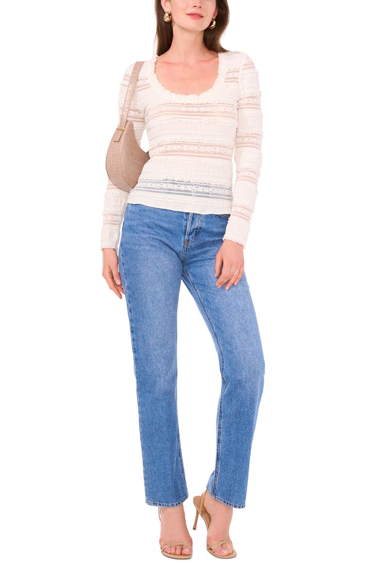 Ruffle Long Sleeve Lace Top, Alternate, color, NEW IVORY