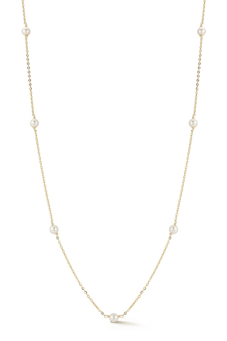 4mm Cultured Pearl Station Chain Necklace, Main, color, GOLD