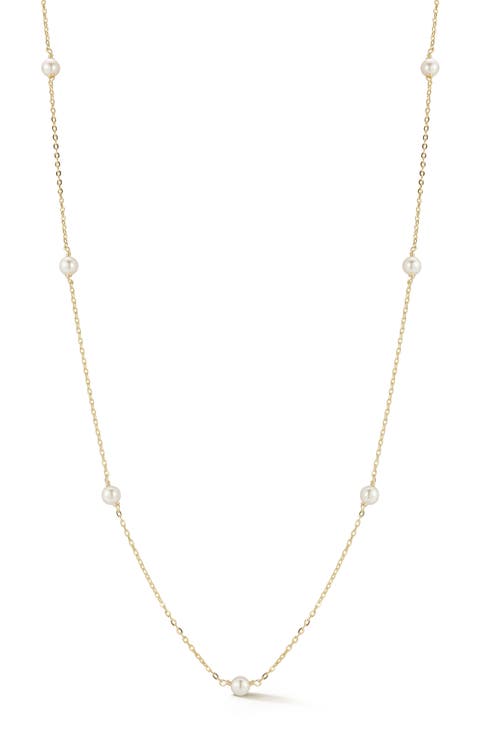 4mm Cultured Pearl Station Chain Necklace