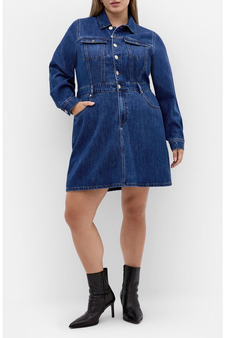 Liora Long Sleeve Denim Shirtdress, Main, color, DARK DENIM