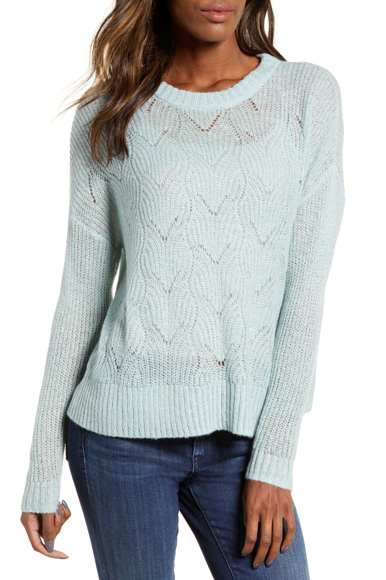 Pointelle Stitch Sweater, Main, color, BLUE CLOUD