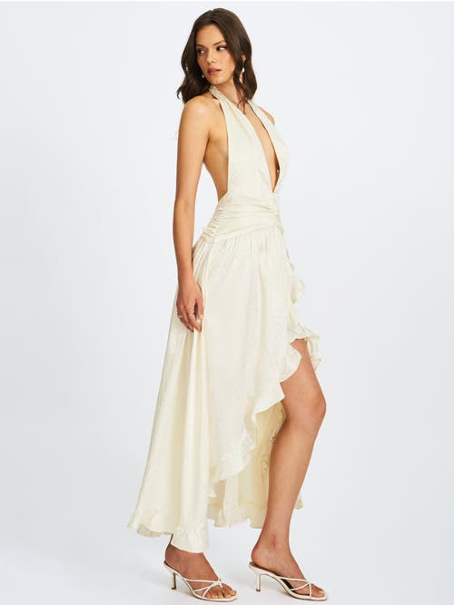 Miss Circle Nalani Floral Ruffled Halter Maxi Dress In Neutral