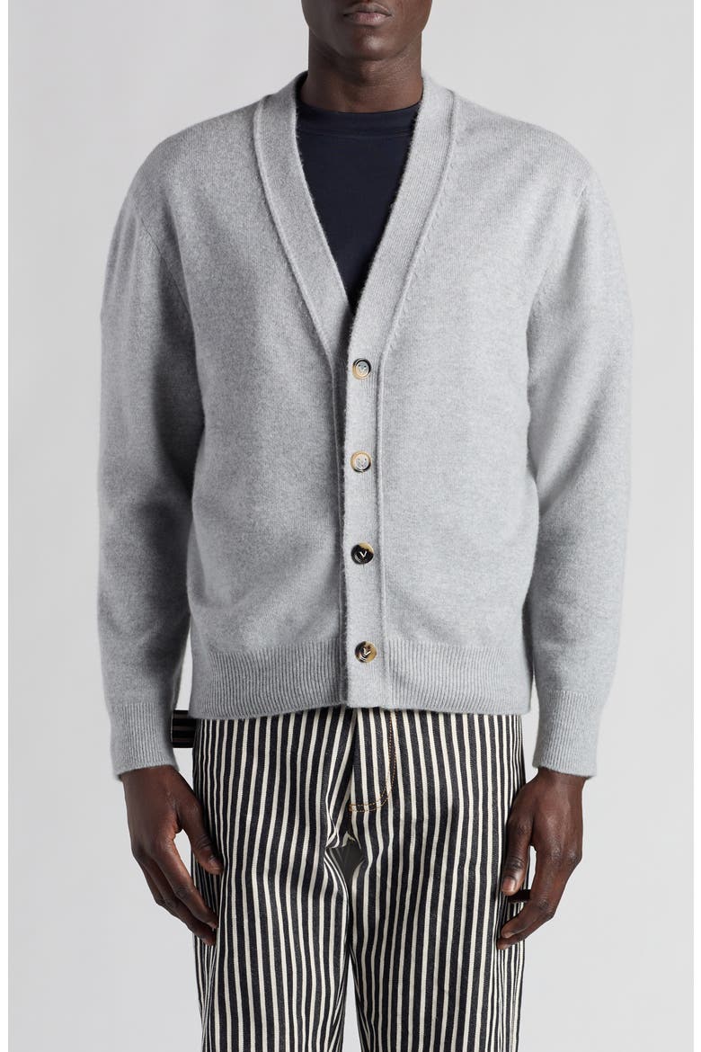Intrecciato Patch Cashmere Blend Cardigan, Main, color, LIGHT GREY MELANGE