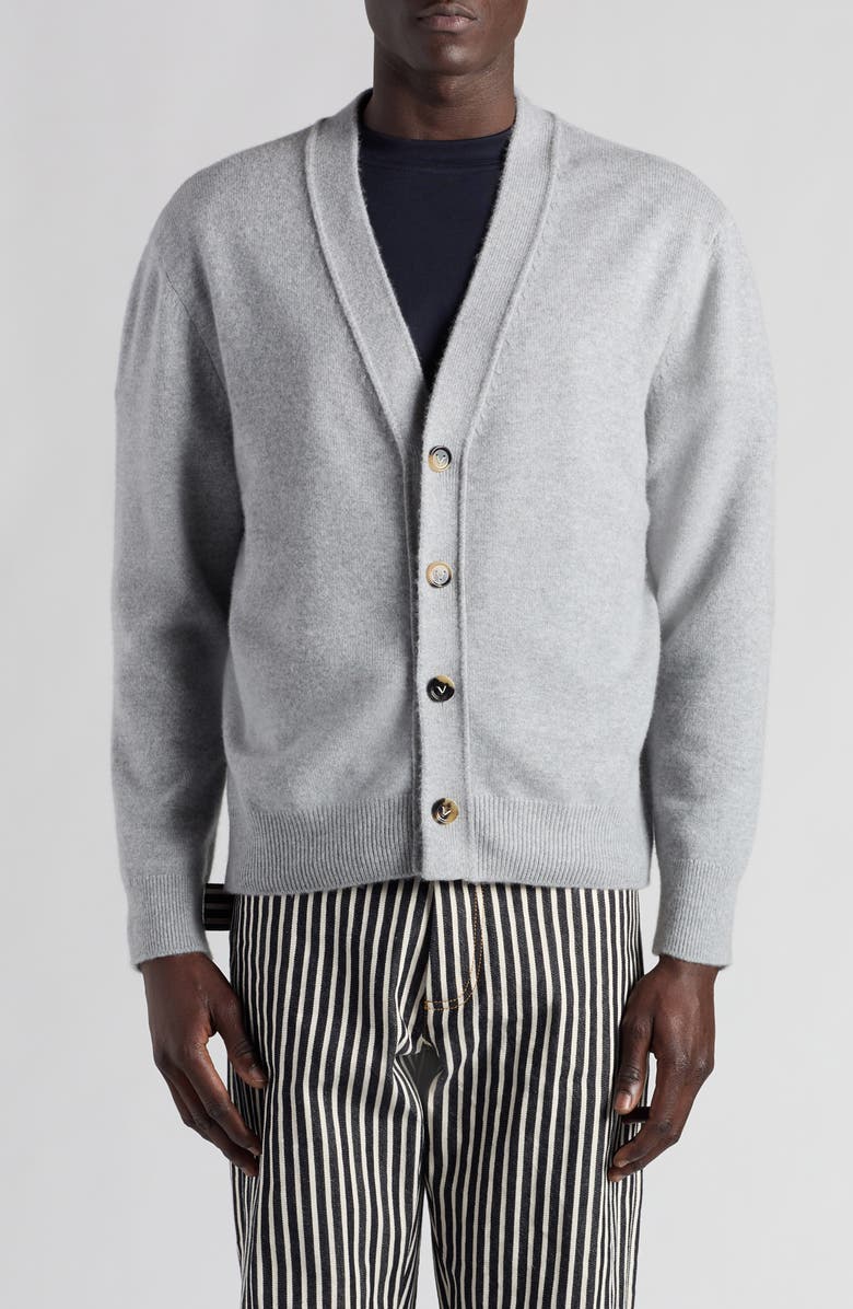Bottega Veneta Intrecciato Patch Cashmere Blend Cardigan, Main, color, Light Grey Melange