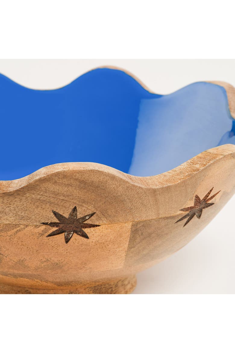 Lakri Carved Mango Wood Bowl 8.5" x 8.5" | Artisan Ceramic, Alternate, color, Blue