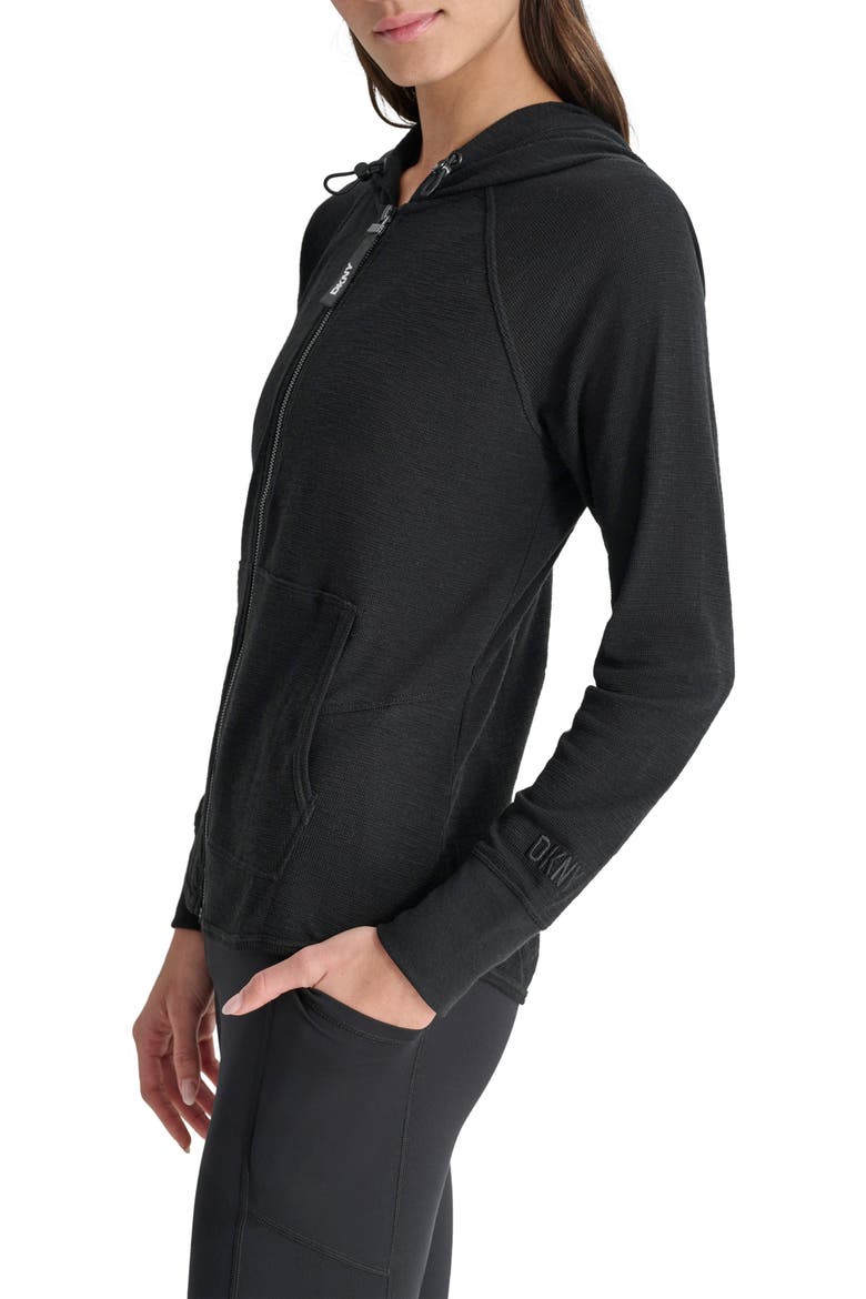 Slub Waffle Knit Zip Hoodie, Alternate, color, BLACK