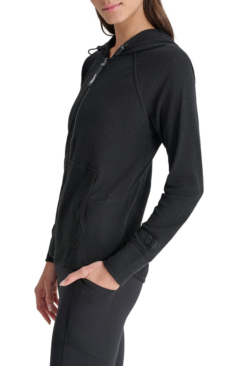 DKNY Slub Waffle Knit Zip Hoodie, Alternate, color, Black
