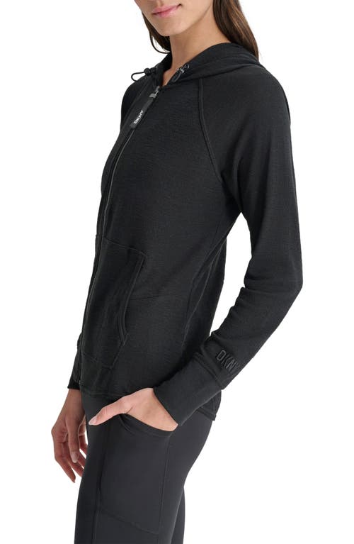 Dkny Slub Waffle Knit Zip Hoodie In Black