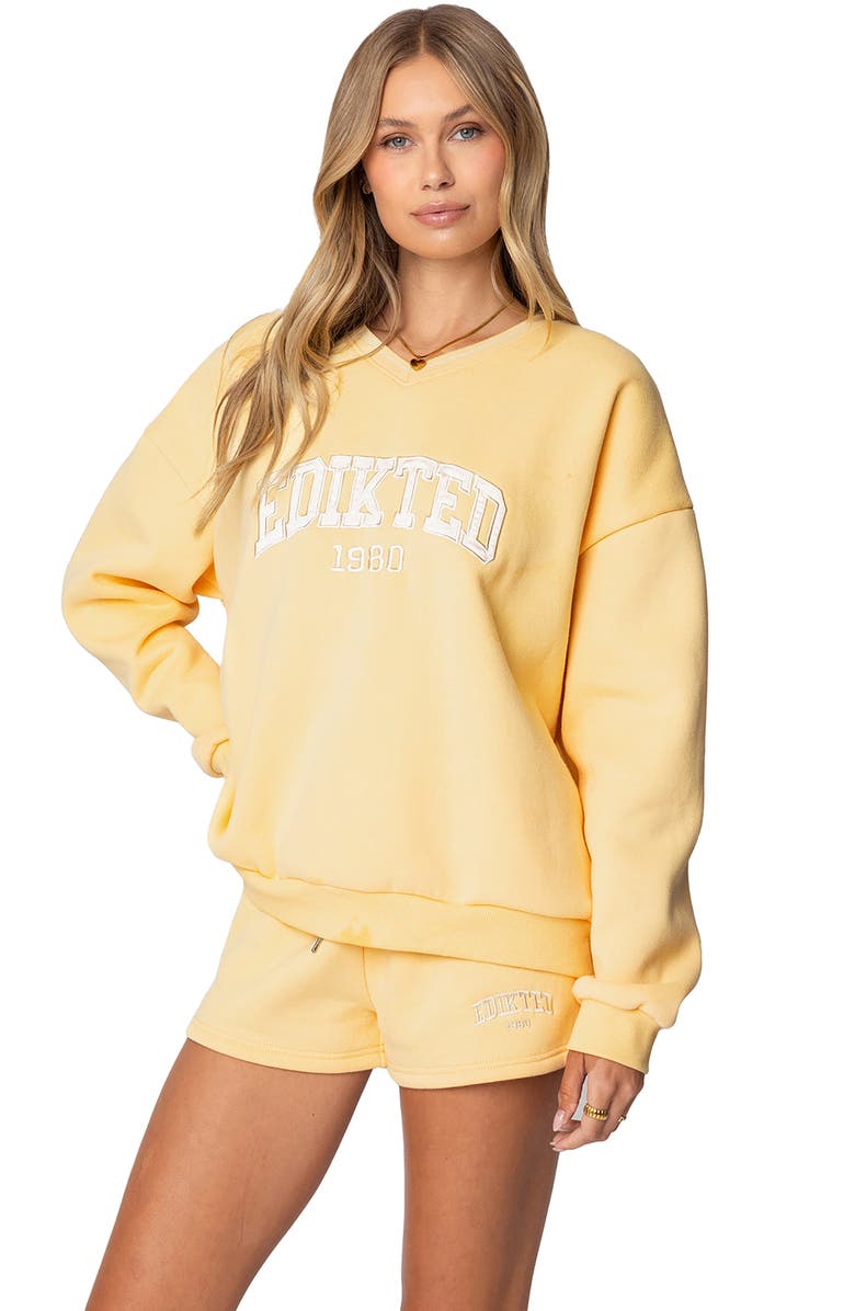 EDIKTED Logo Crewneck Sweatshirt, Alternate, color, Yellow
