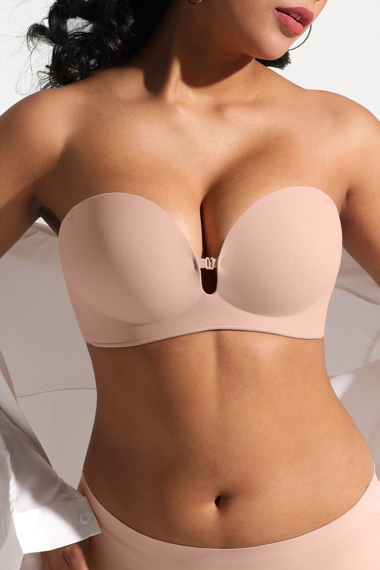 Convertible Seamless Non-Slip Push-Up Strapless Bra, Alternate, color, Nude pink
