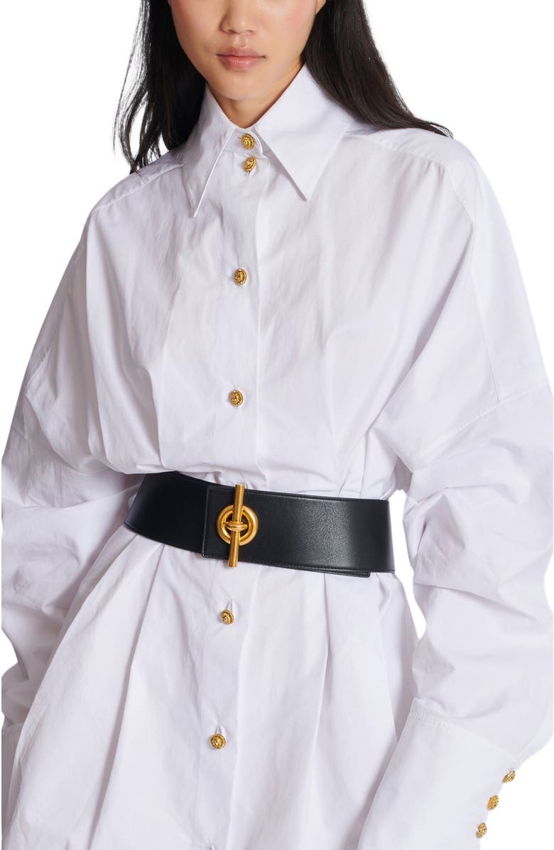 Balmain T-Bar belt in calfskin, Alternate, color, Black