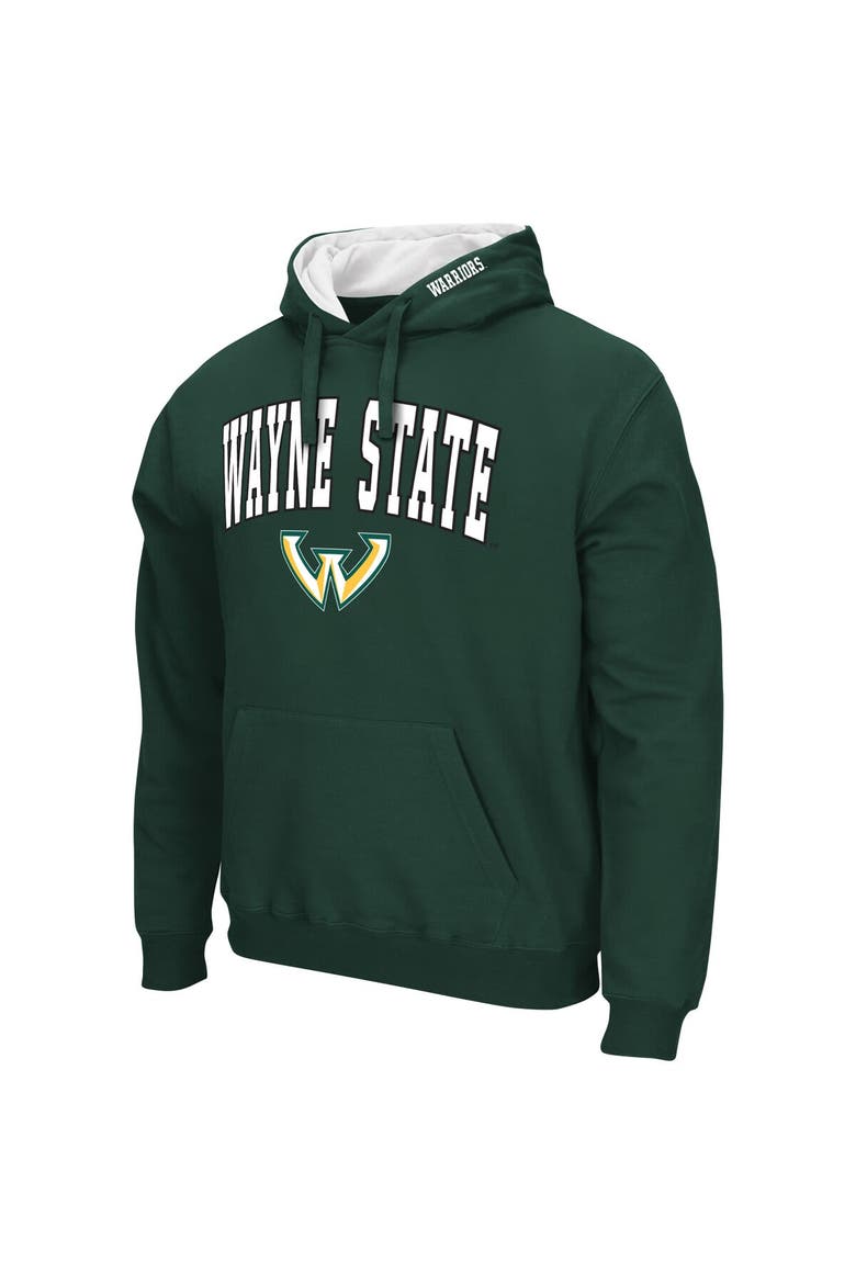 Men's Colosseum Green Wayne State Warriors Arch & Logo 3.0 Pullover Hoodie, Alternate, color, Green
