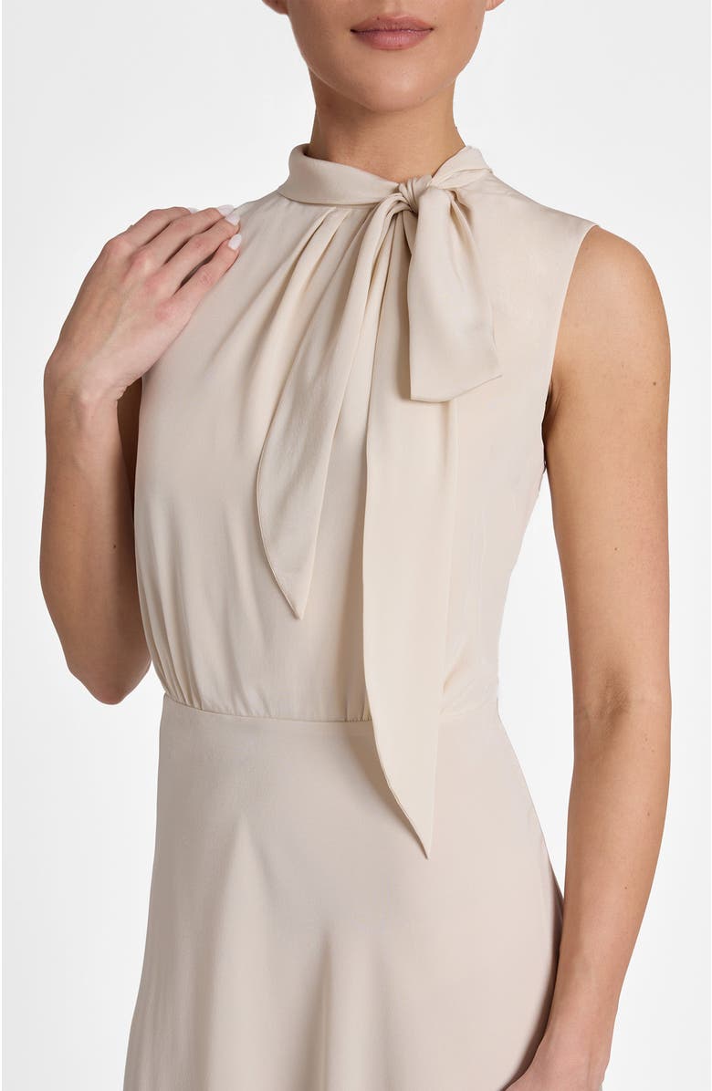 Santorelli Petra Sleeveless Mock Neck Silk Midi Dress, Alternate, color, Beige