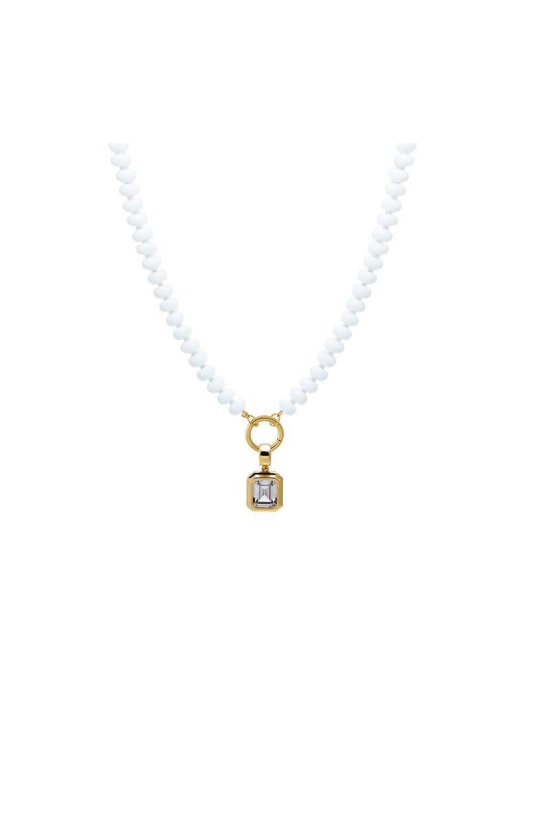 BY ADINA EDEN Colored Natural Stone Beaded /CZ Emerald Bezel Charm Necklace, Main, color, White