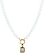 BY ADINA EDEN Colored Natural Stone Beaded /CZ Emerald Bezel Charm Necklace