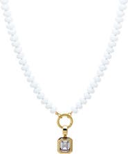 BY ADINA EDEN Colored Natural Stone Beaded /CZ Emerald Bezel Charm Necklace