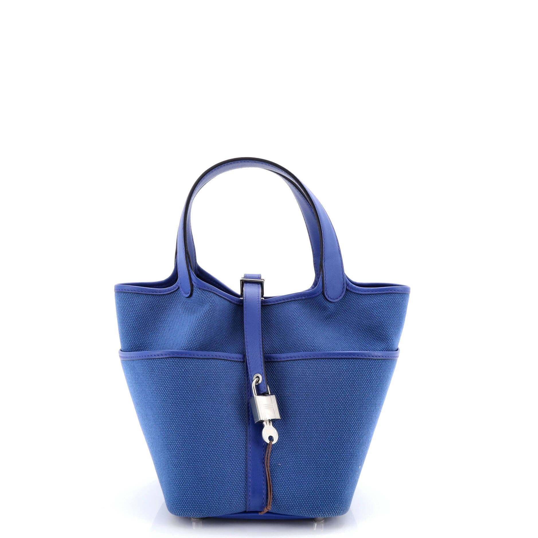 Pre-Owned Hermes Cargo Picotin Lock Bag Canvas and Swift PM, Main, color, Bleu France