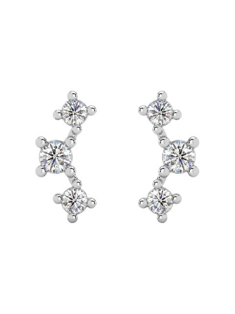 1/5Ct TW 3-Stone Diamond Crawler Earrings 14k Gold Studs Lab Grown 1/3" Tall