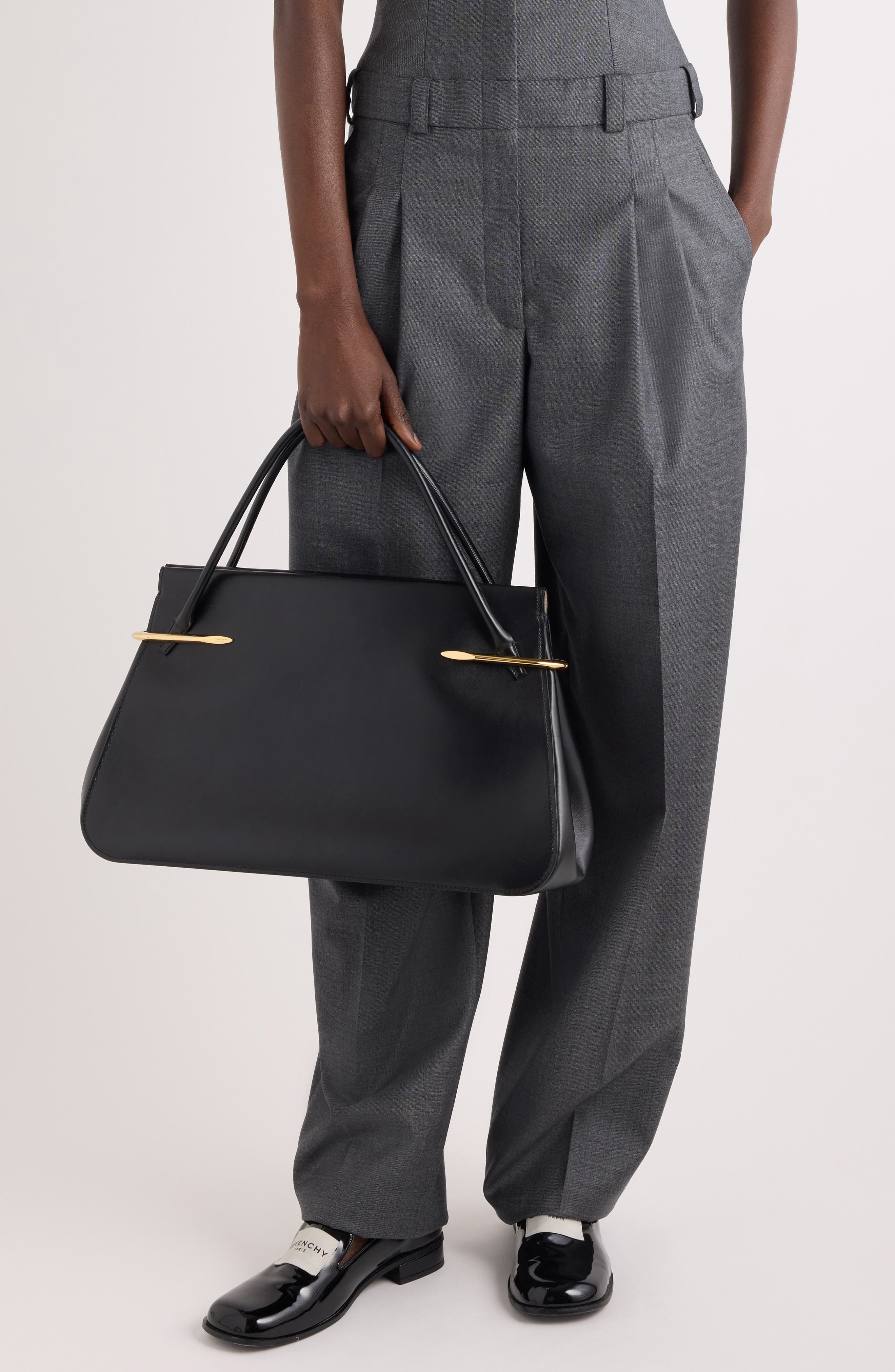 Givenchy Large Pinch Leather Top Handle Bag, Alternate, color, 001-Black