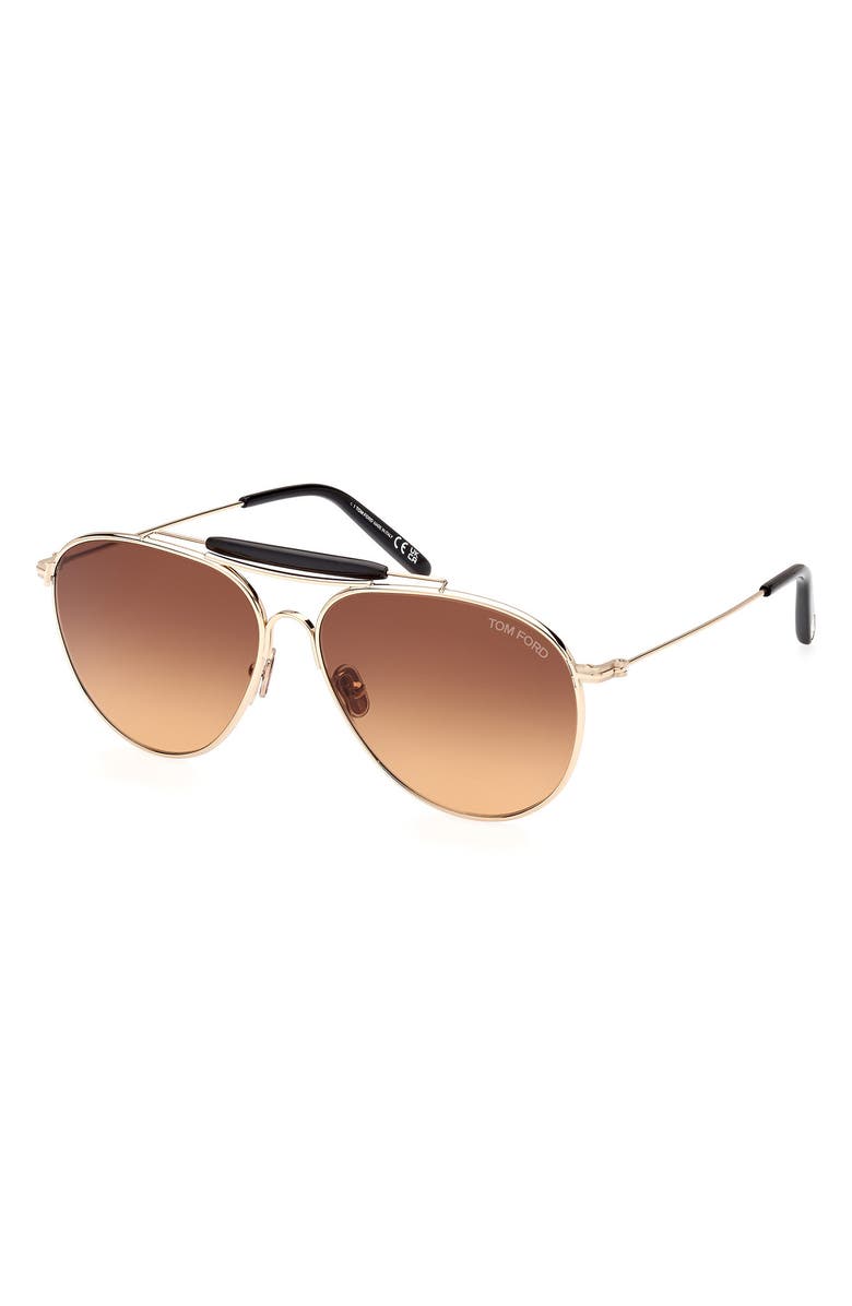 TOM FORD 59mm Pilot Sunglasses, Alternate, color, Gold / Brown