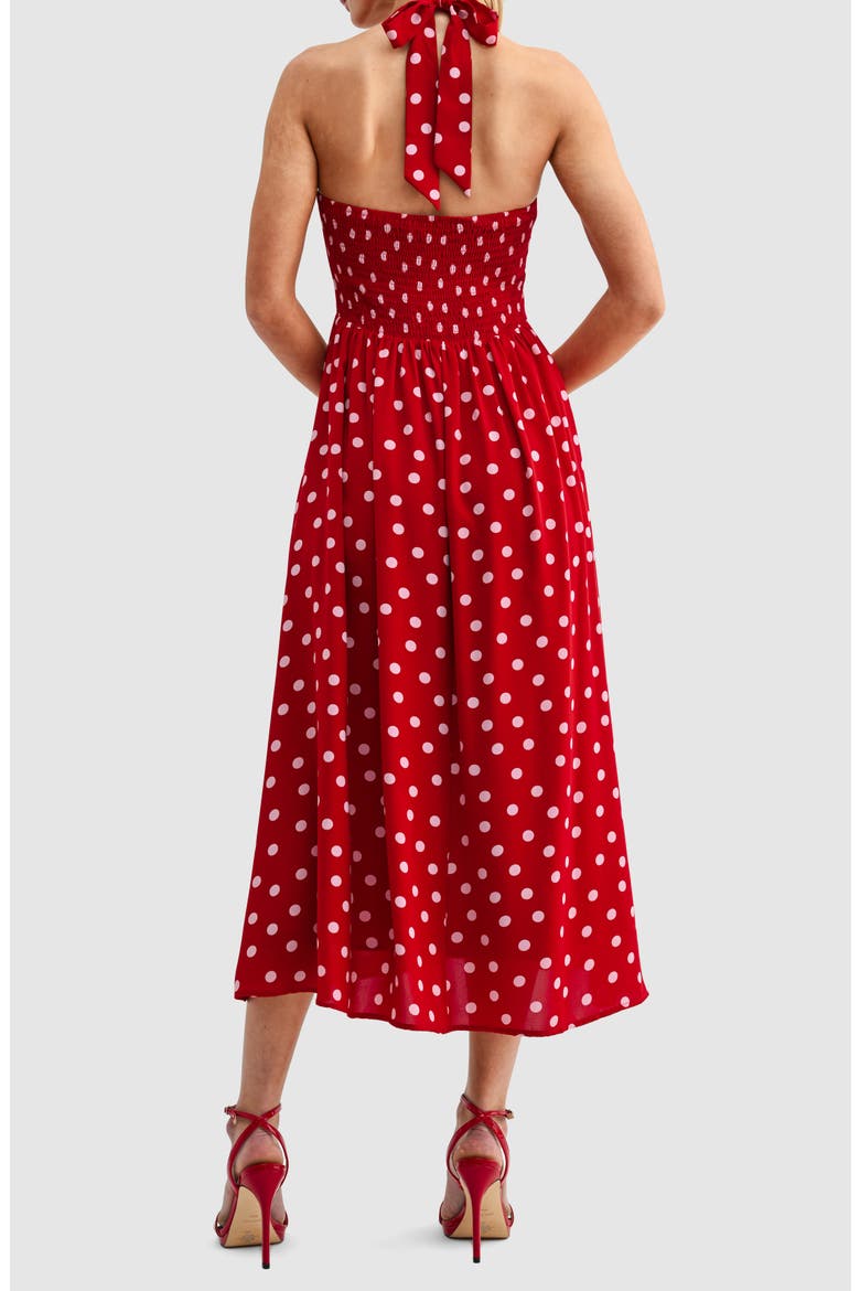 Dot Halter Midi Dress, Alternate, color, RED PINK DOT