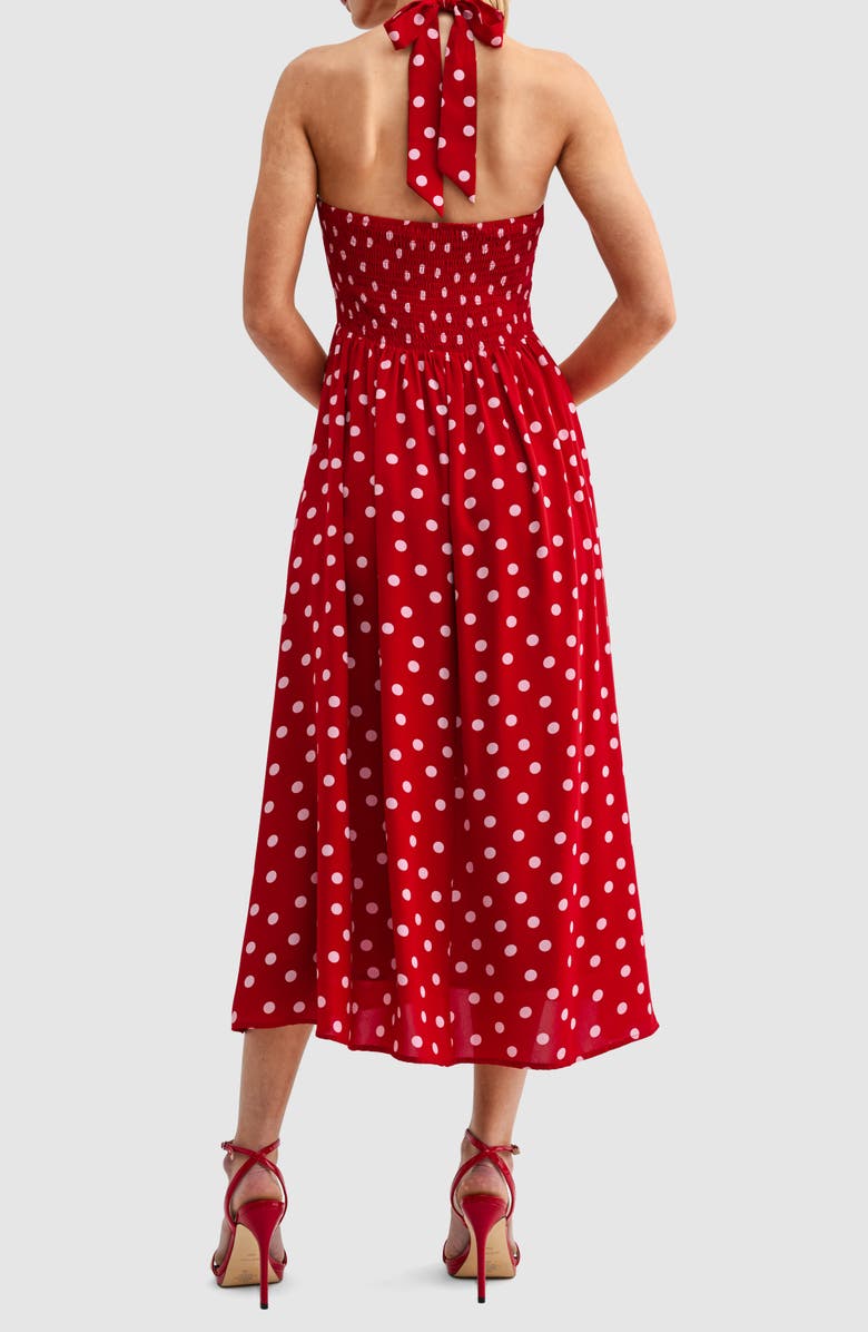 All in Favor Dot Halter Midi Dress, Alternate, color, Red Pink Dot