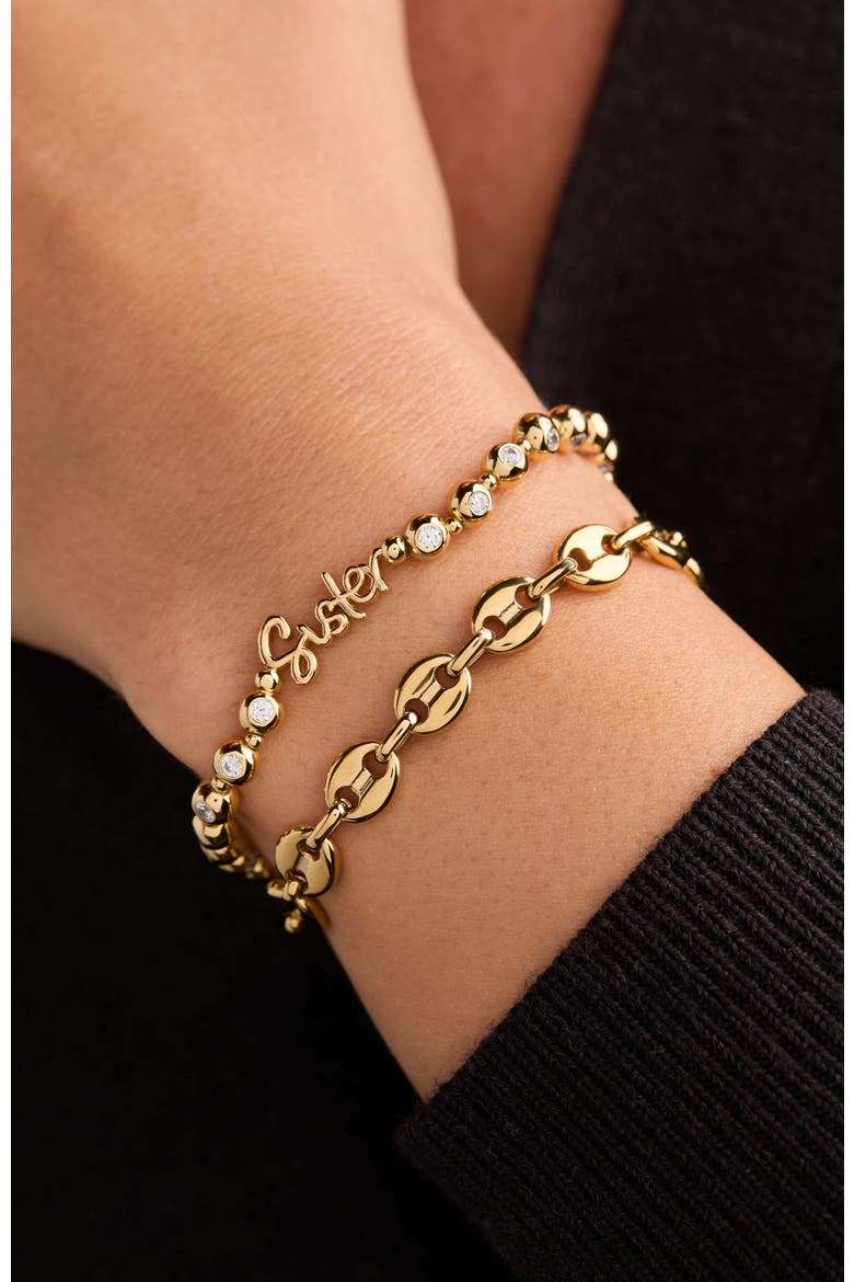 Sister Elongated Crystal Stretch Bracelet, Alternate, color, Gold