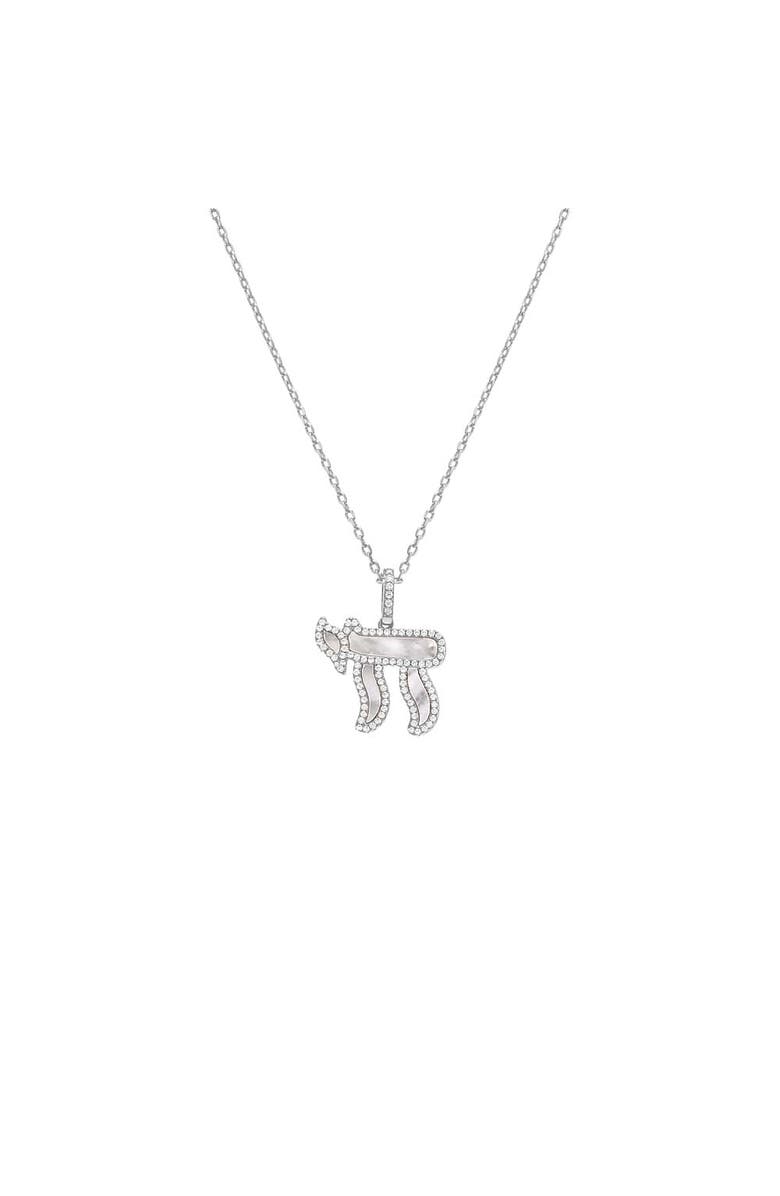 BY ADINA EDEN Pave Outlined Mother Of Pearl Chai Pendant Necklace, Main, color,