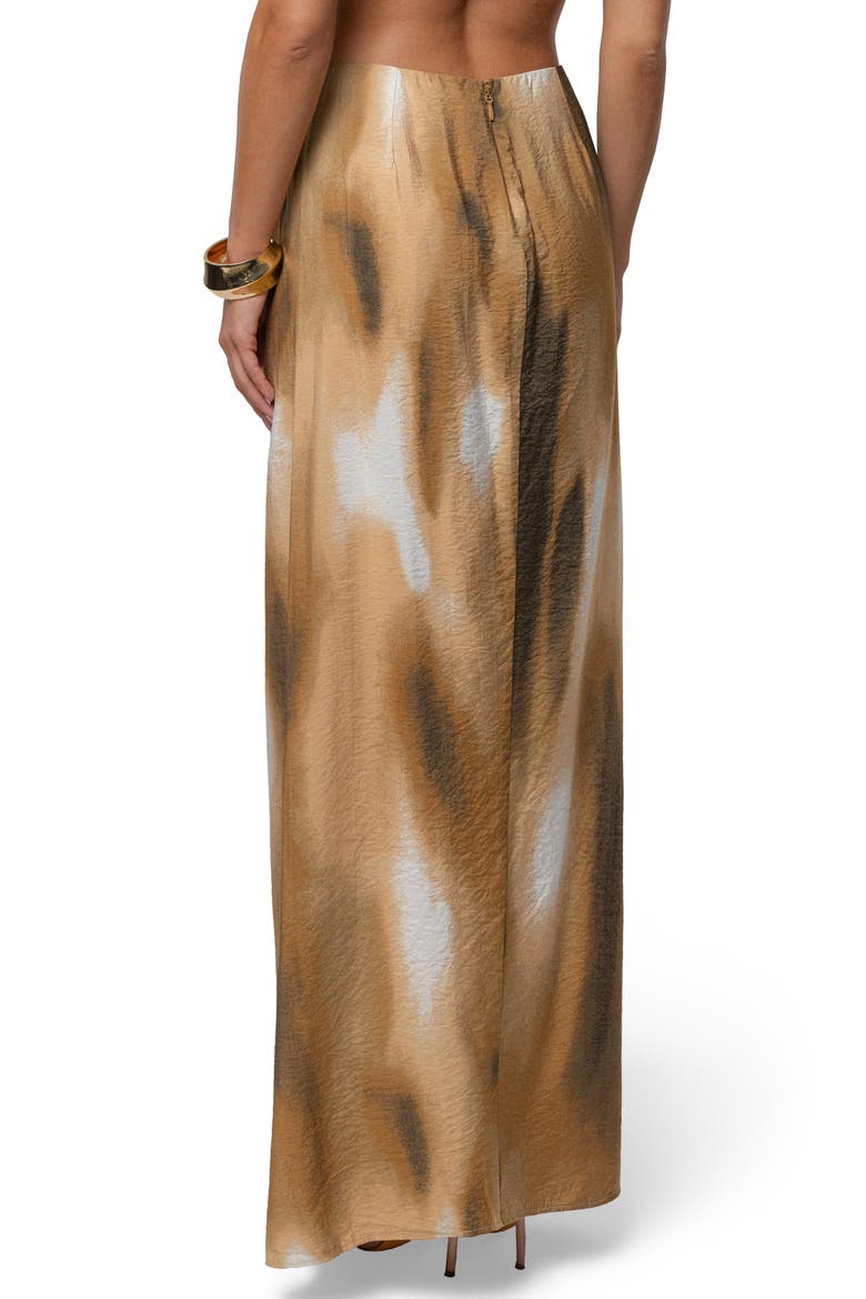 Abstract Print Drape Front Maxi Skirt, Alternate, color, BROWN