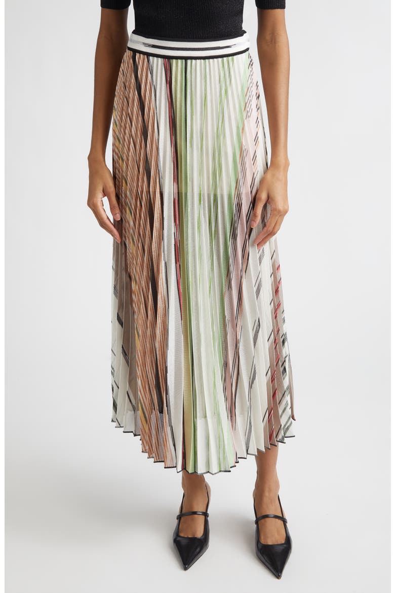 Flame Space Dye Stripe Pleated Midi Skirt, Main, color, GREEN BROWN TONES