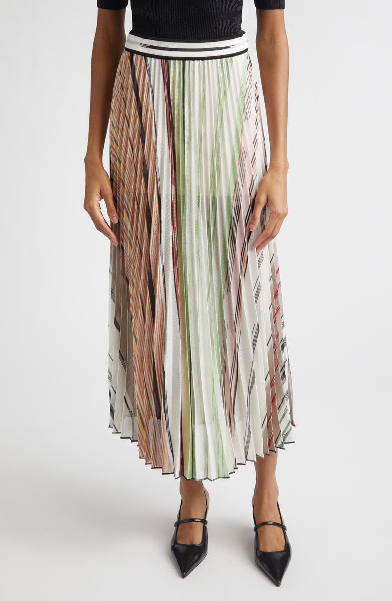 Missoni Flame Space Dye Stripe Pleated Midi Skirt, Main, color, Green Brown Tones