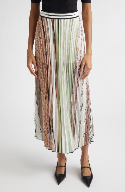 Flame Space Dye Stripe Pleated Midi Skirt