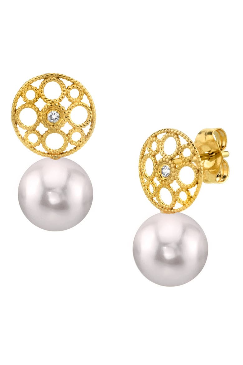 Akoya Pearl & Diamond Faye Earrings, Main, color, Yellow Gold