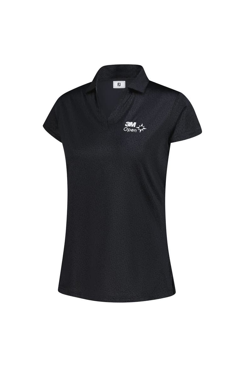 Women's  FootJoy Black 3M Open Cap Sleeve Printed Polo, Alternate, color, Black