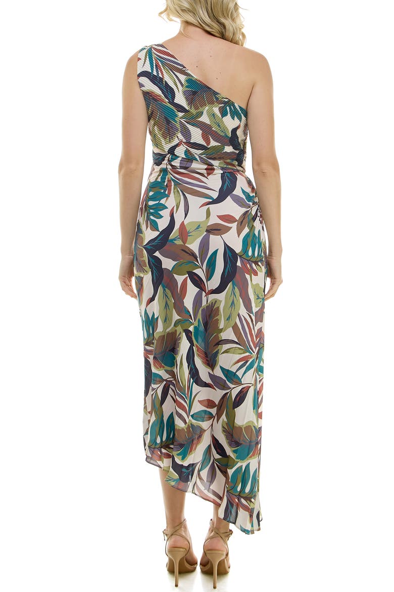 Pleated One-Shoulder Dress, Alternate, color, IVORY MULTI