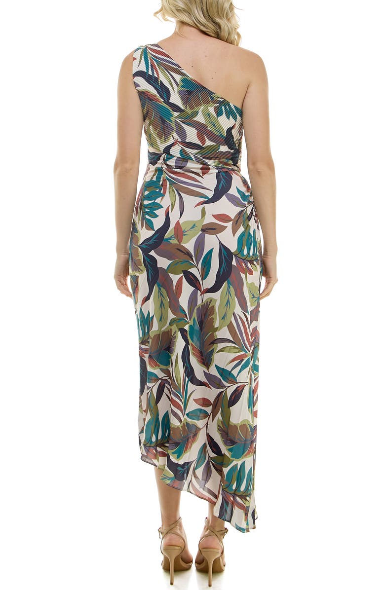 Nicole Miller Pleated One-Shoulder Dress, Alternate, color, Ivory Multi